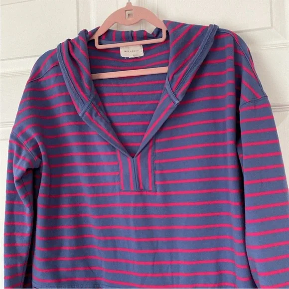 Melloday MELLODAY Women’s Top Striped Cotton Hooded Sweatshirt Hoodie size Large - Picture 2 of 12